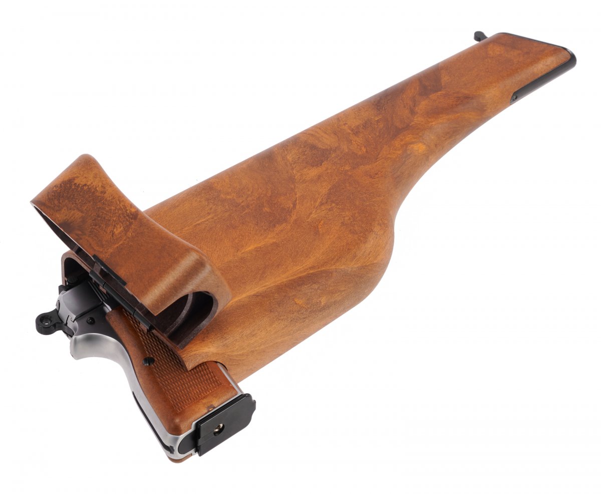 Страйкбольный пистолет WE Browning Hi Power (6 мм, Gas, хром, кобура-приклад, WE-B006)