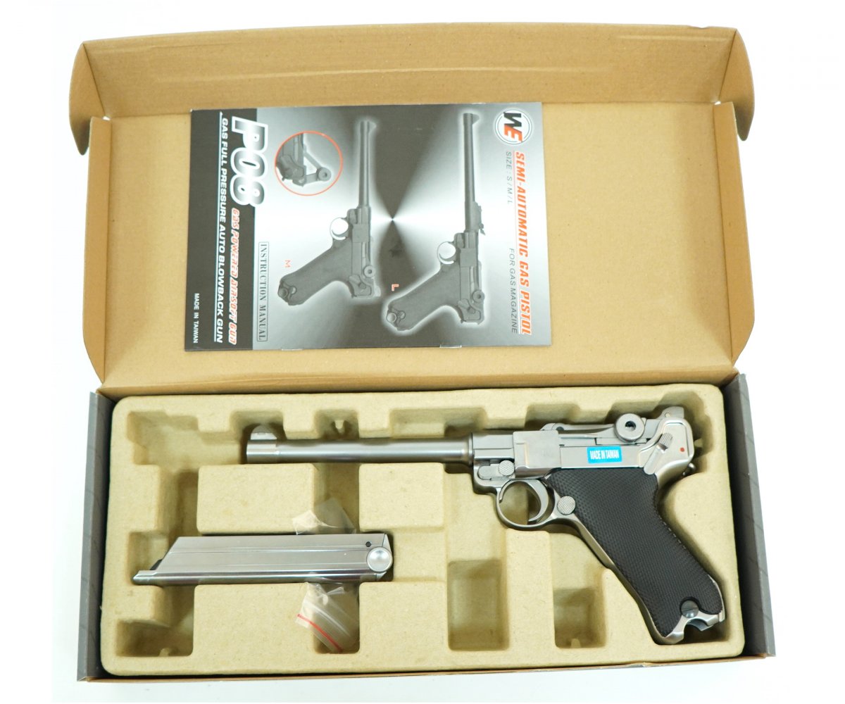Страйкбольный пистолет WE Luger P08 6” Silver (WE-P005)