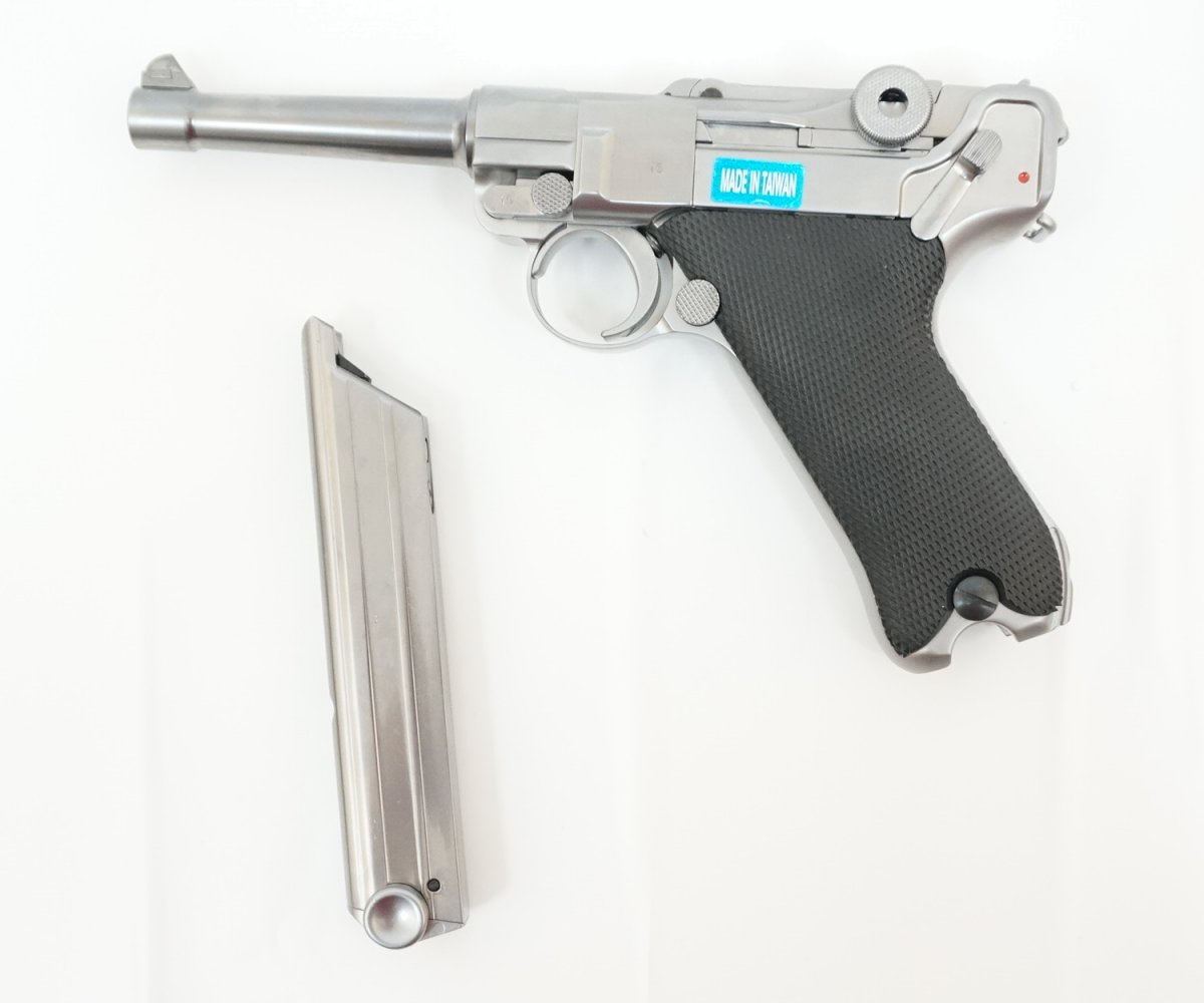 Страйкбольный пистолет WE Luger P08 4” Silver (WE-P004)
