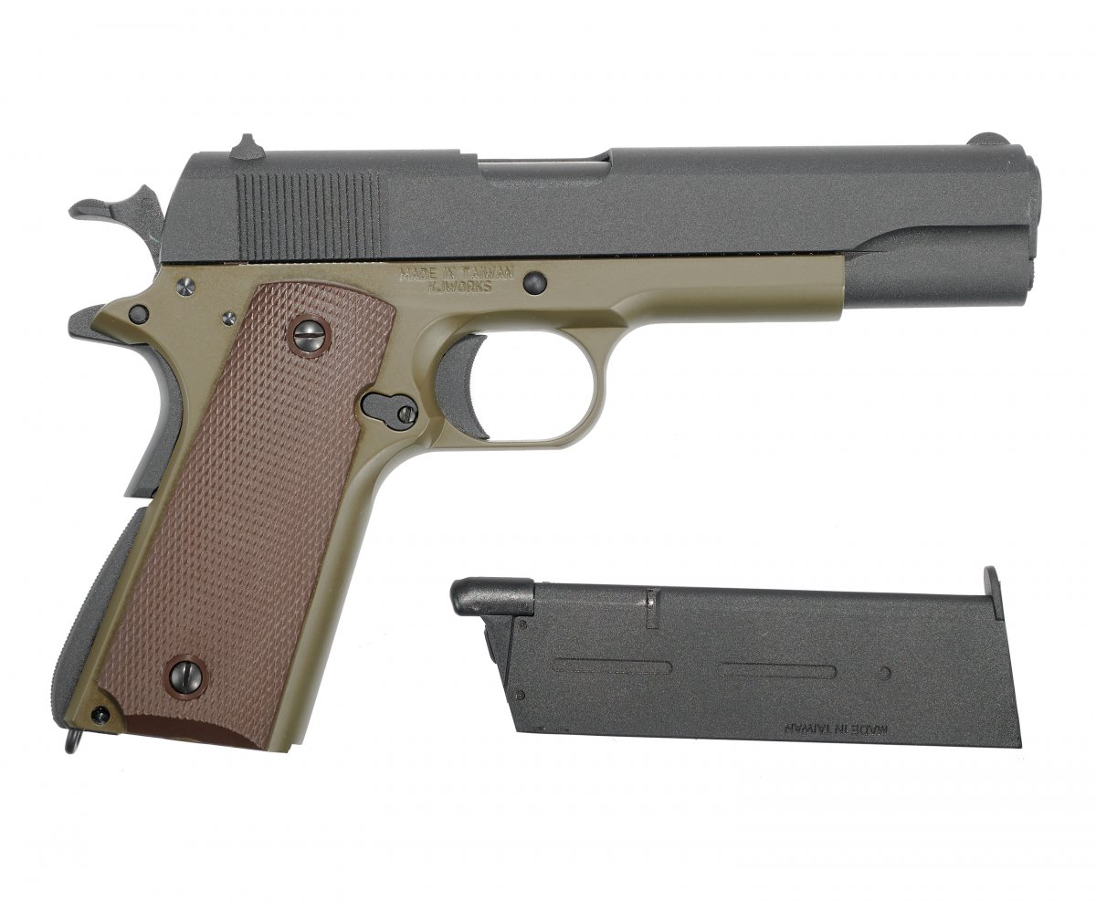 Страйкбольный пистолет KJW Colt M1911A1 (6 мм, Gas, GBB, олива)