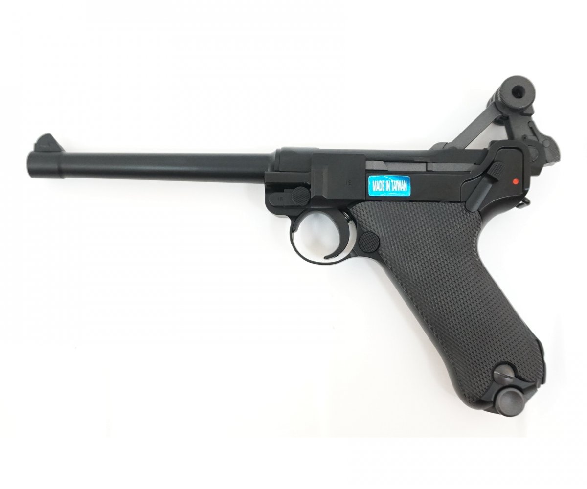 Страйкбольный пистолет WE Luger P08 6” Black (WE-P002)