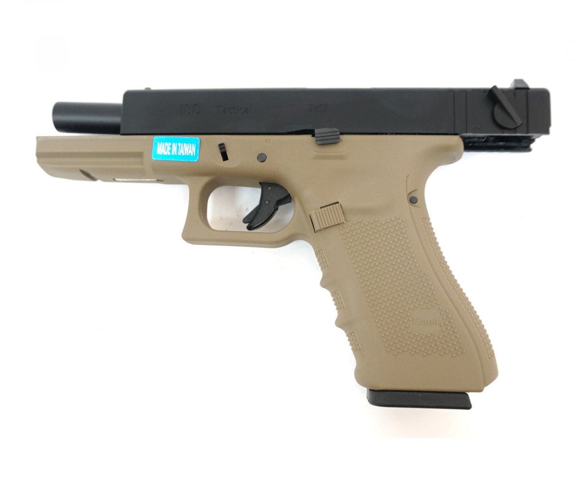 Страйкбольный пистолет WE Glock-18 Gen.4 Tan, сменные накладки (WE-G002B-TAN)