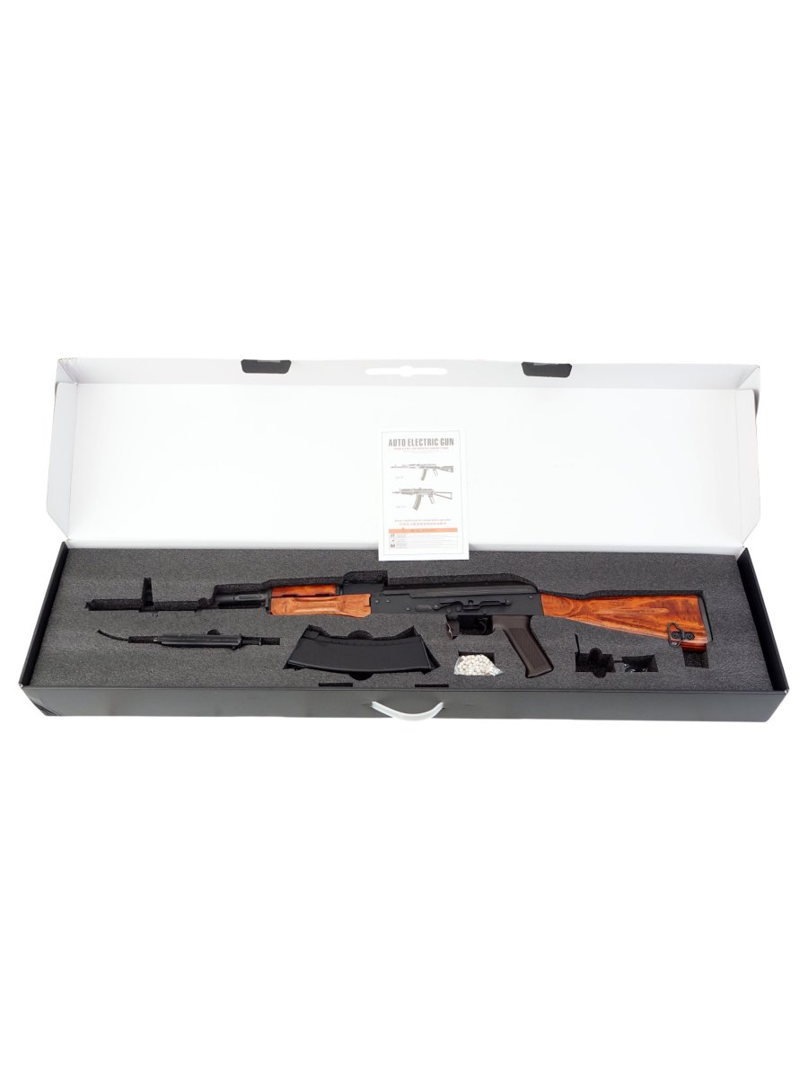 Страйкбольный автомат CYMA CM056 RK-47 PLATINUM (деревянный приклад, сталь), 120 м/с, чёрный/дерево