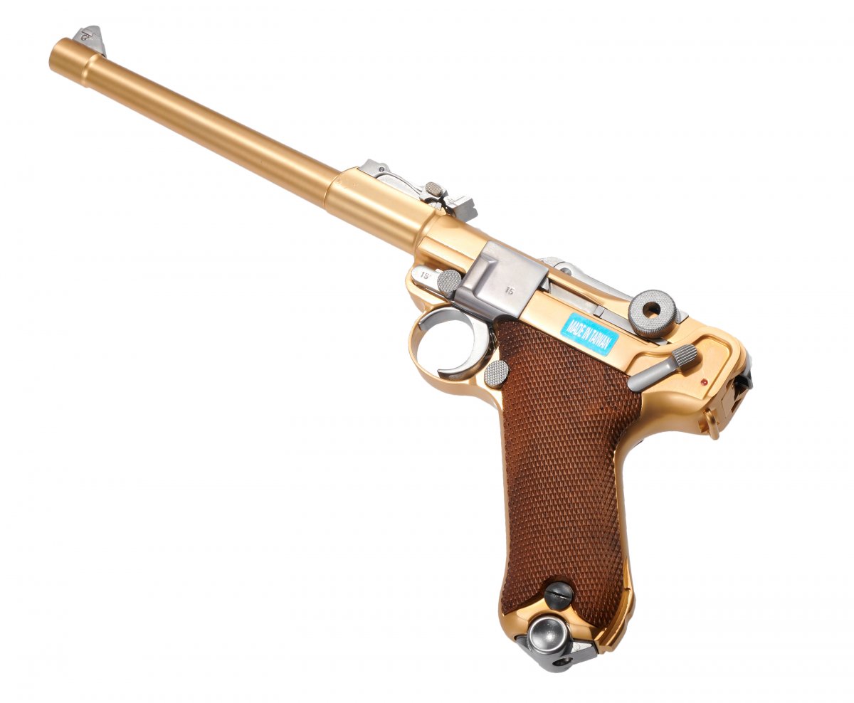 Страйкбольный пистолет WE-P009 Luger P08 (L) ствол 8 дюймов Gold