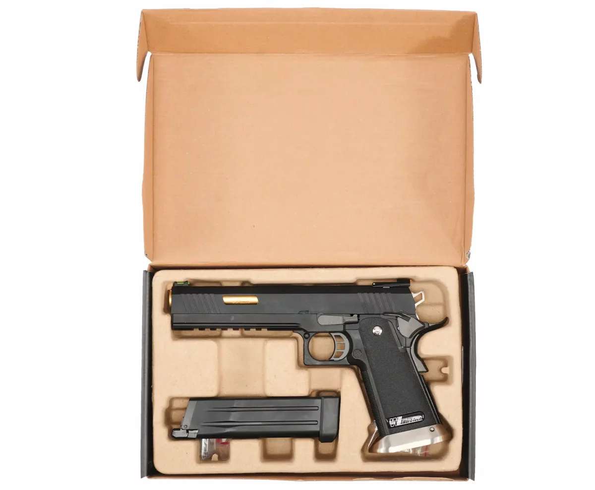 Страйкбольный пистолет WE Colt M1911 Hi-Capa 6 (WE-H018WETA2-BKGD) — Black/Gold, GBB, 6 мм, с возможностью CO₂