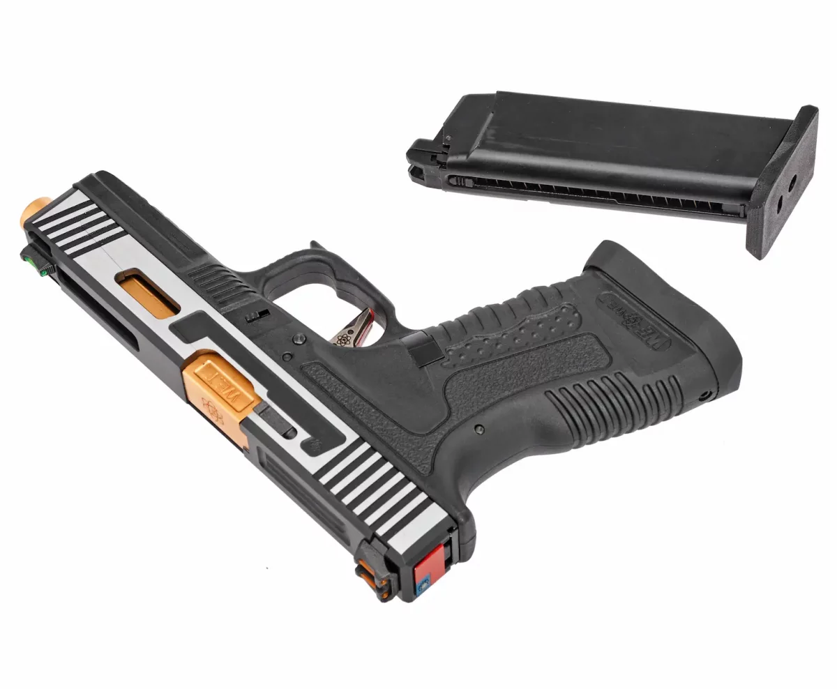 Страйкбольный пистолет WE Glock 17 HI-SPEED (хром) — GBB, 6 мм, Hop-Up
