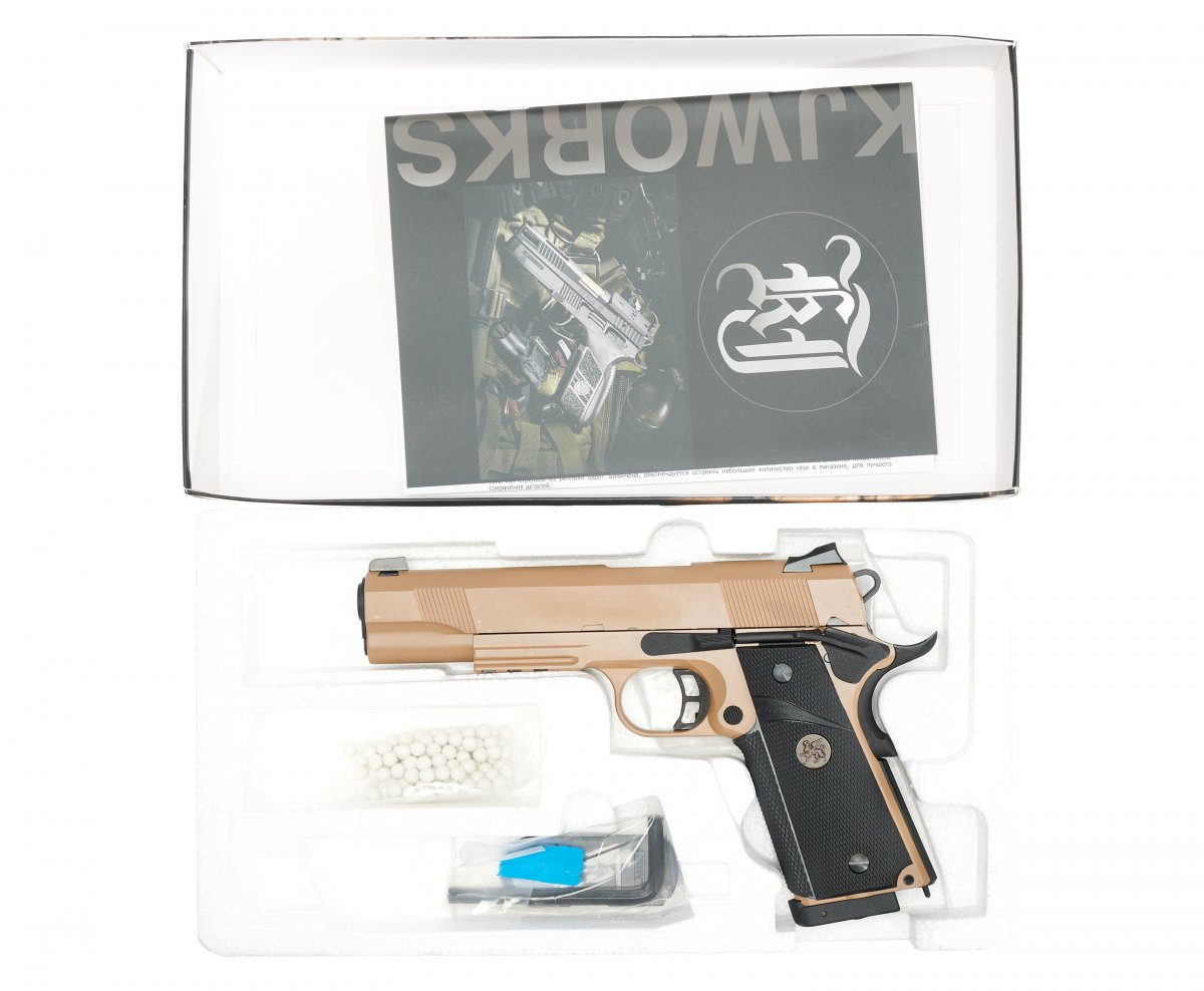 Страйкбольный пистолет KJW Colt M1911 M.E.U. GBB CO₂ Tan (KP-07.CO2-TN)