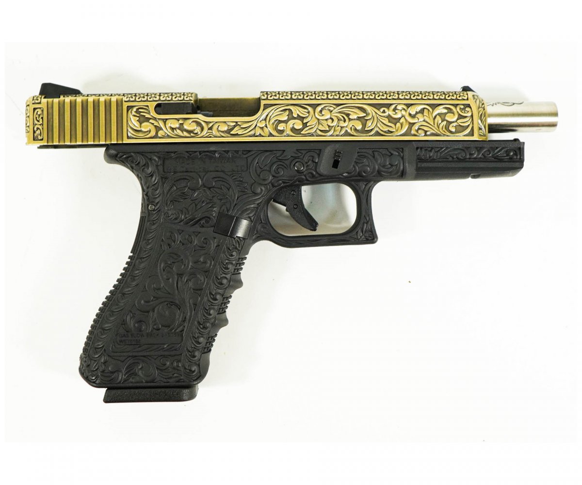 Страйкбольный пистолет WE Glock-34 Gen.3 Bronze, с гравировкой (WE-G008 BOX-FP)