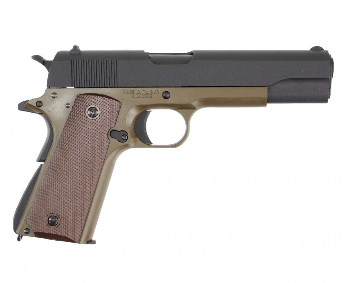 Страйкбольный пистолет KJW Colt M1911A1 (6 мм, Gas, GBB, олива)
