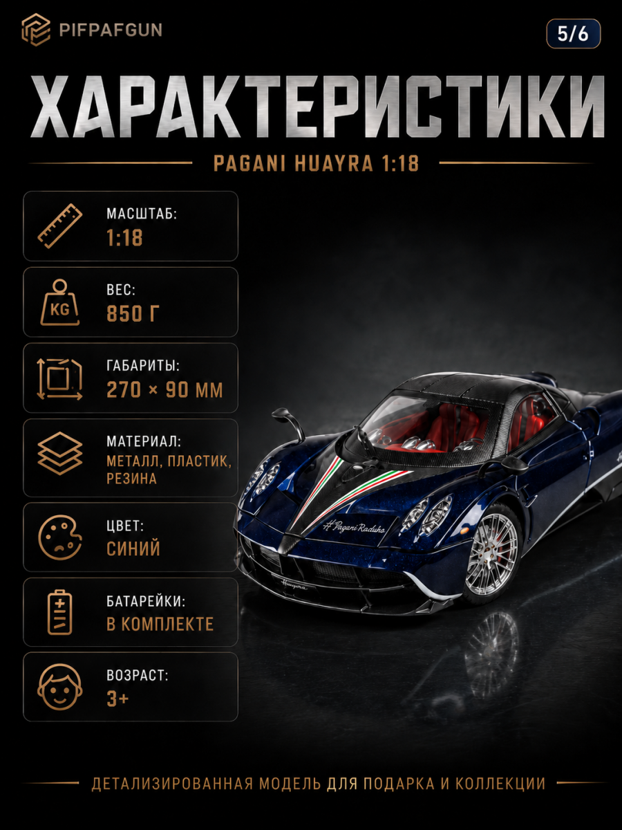 Металлическая машинка Pagani Huayra / Пагани Уайра 1:18 Blue
