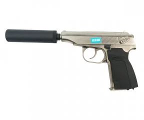 Страйкбольный пистолет WE Makarov 654K Silver, с глушителем (WE-MA001-SV)