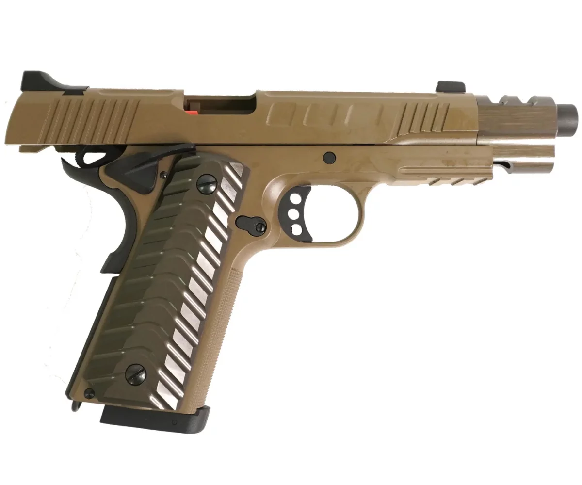 Страйкбольный пистолет KJW Colt M1911 (удлинённый, CO₂) — контроль и темп на 6
