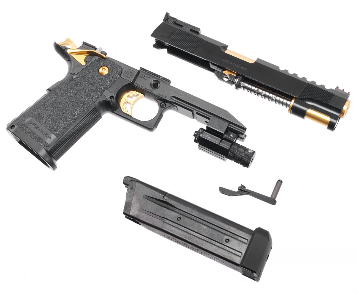 Страйкбольный пистолет GBB Tokyo Marui COLT 1911 Hi-Capa 5.1 GOLD MATCH (142672) пластик, чёрный/золотой