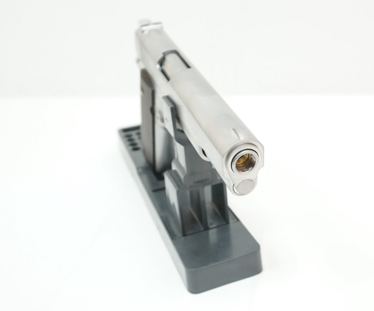 Страйкбольный пистолет WE Colt M1911A1 Silver, коричневые накладки (WE-E006A)