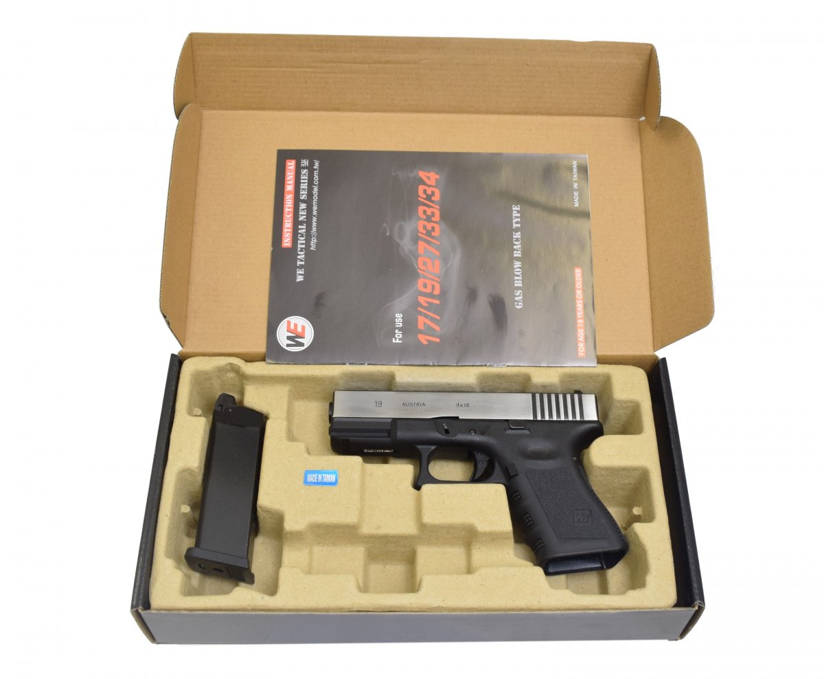 Страйкбольный пистолет WE Glock 19 Gen 3 (WE-G003A-SV, серебро, 6 мм)