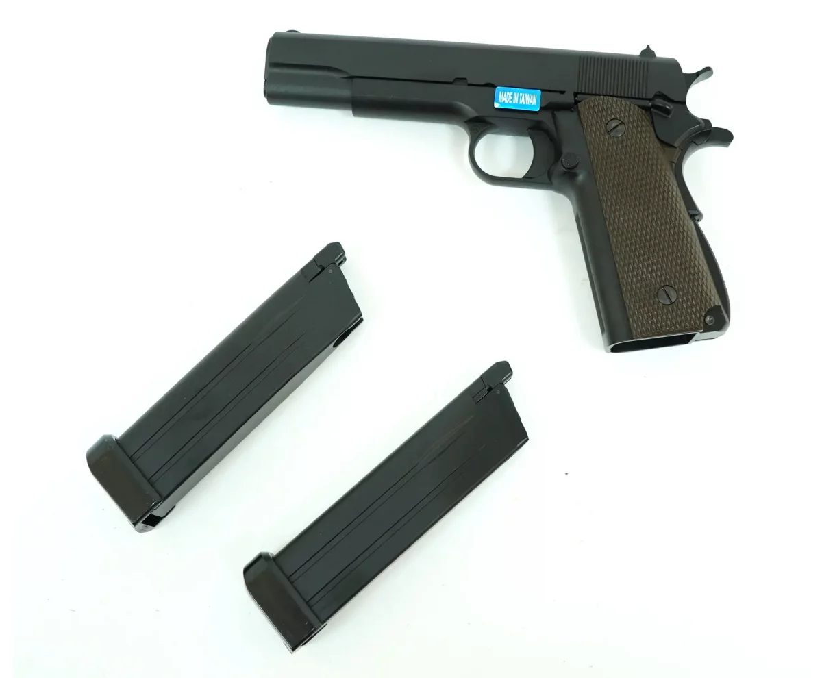 Страйкбольный пистолет WE Colt M1911A1 (WE-E005A) — CO₂, металл, чёрный, GBB, 6 мм