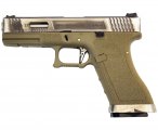 Страйкбольный пистолет WE-G001WET-6 Glock-17 G-Force (слайд металл хром, рамка Tan, ствол золотистый)