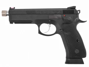 Страйкбольный пистолет GBB KJW CZ75 SP-01 SHADOW TBC (SP-01.GAS TBC) с удлинённым резьбовым стволом M14, Blowback, чёрный
