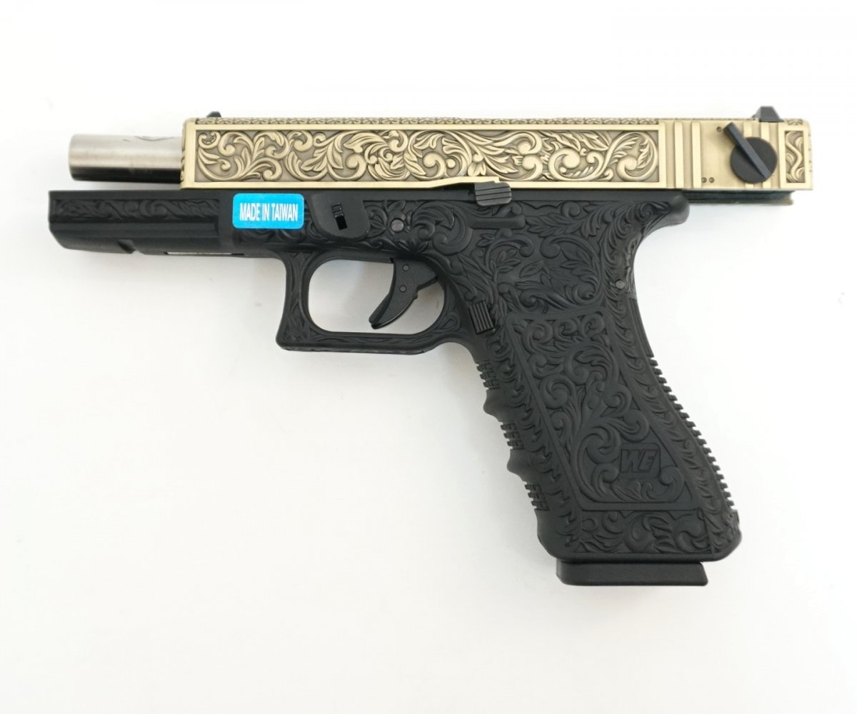 Страйкбольный пистолет WE Glock-18 Gen.3 Bronze, с гравировкой (WE-G002BOX-BR)