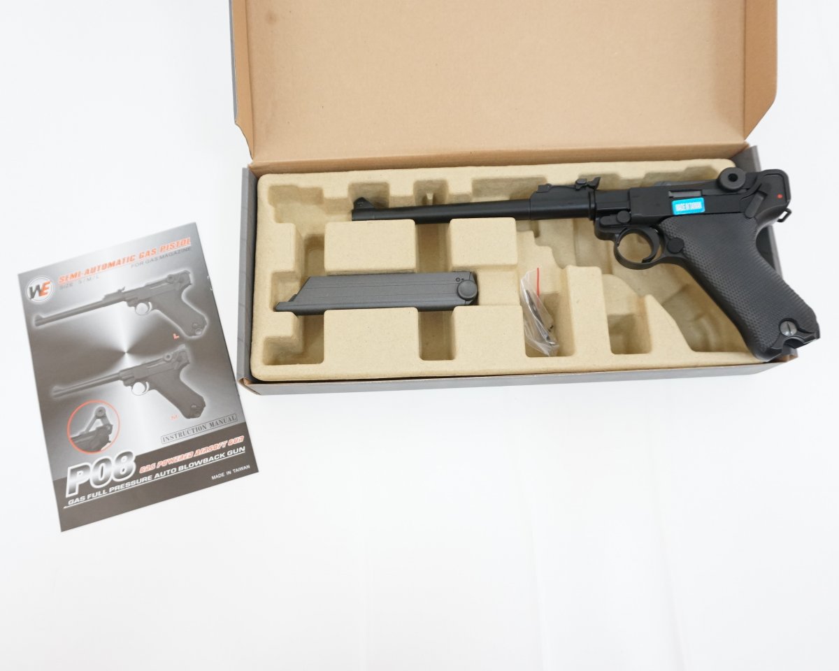 Страйкбольный пистолет WE Luger P08 8” Black (WE-P003)
