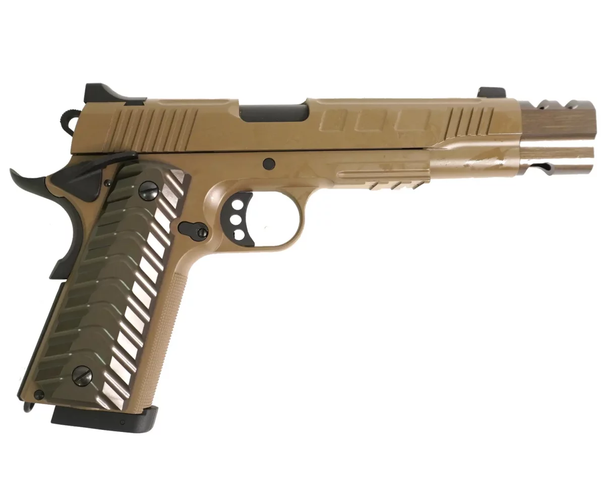 Страйкбольный пистолет KJW Colt M1911 (удлинённый, CO₂) — контроль и темп на 6