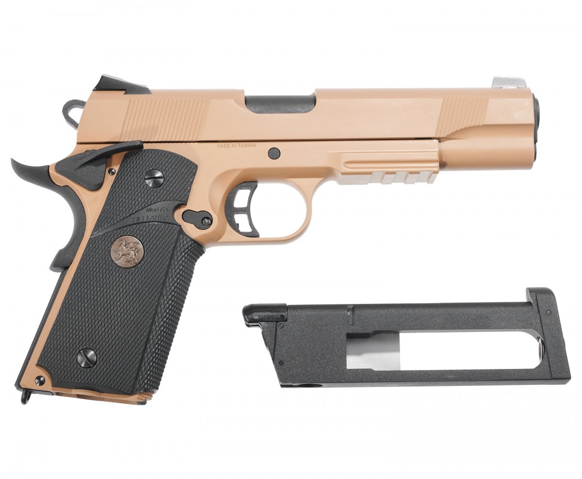 Страйкбольный пистолет KJW Colt M1911 M.E.U. GBB CO₂ Tan (KP-07.CO2-TN)