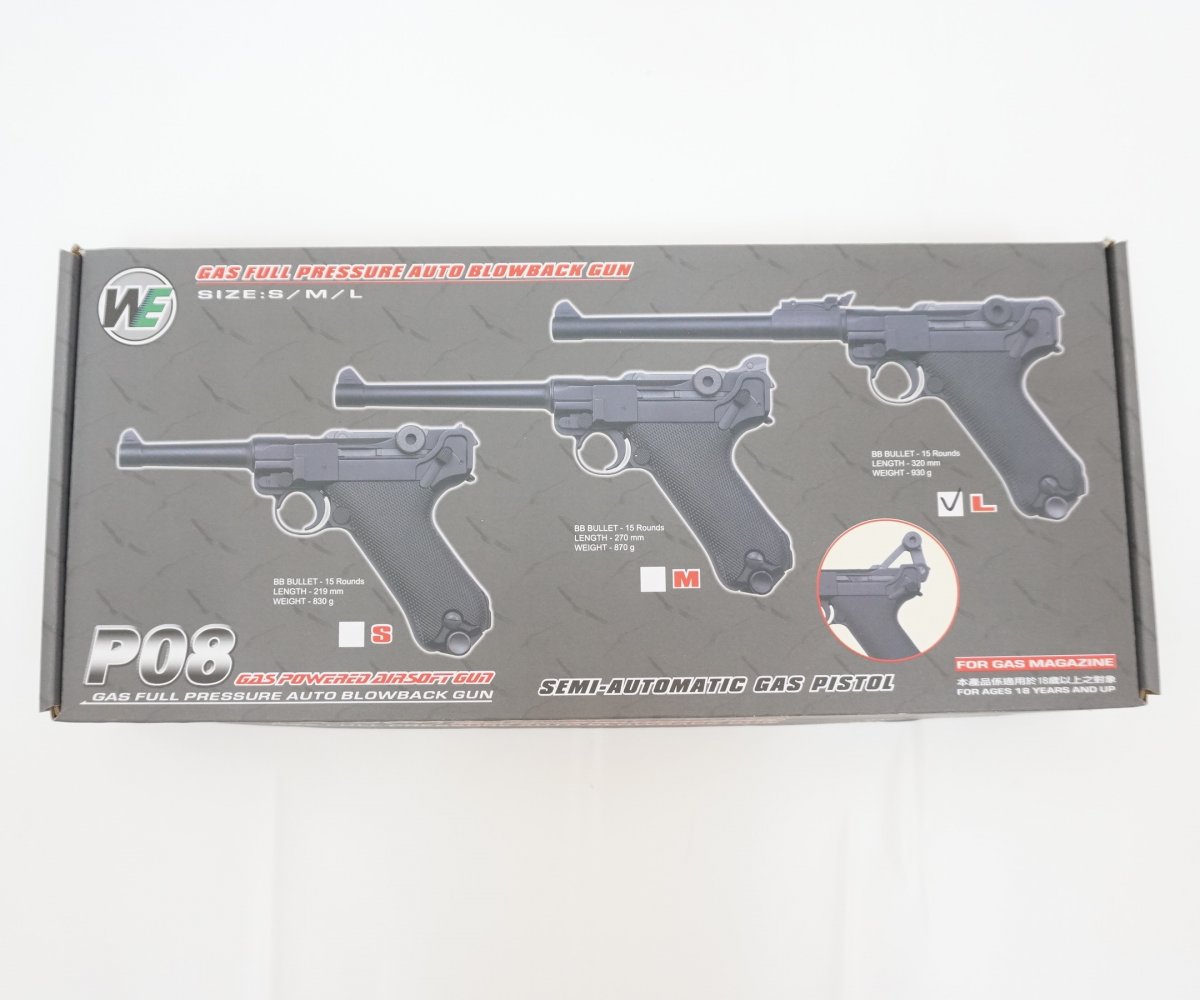 Страйкбольный пистолет WE Luger P08 8” Black (WE-P003)