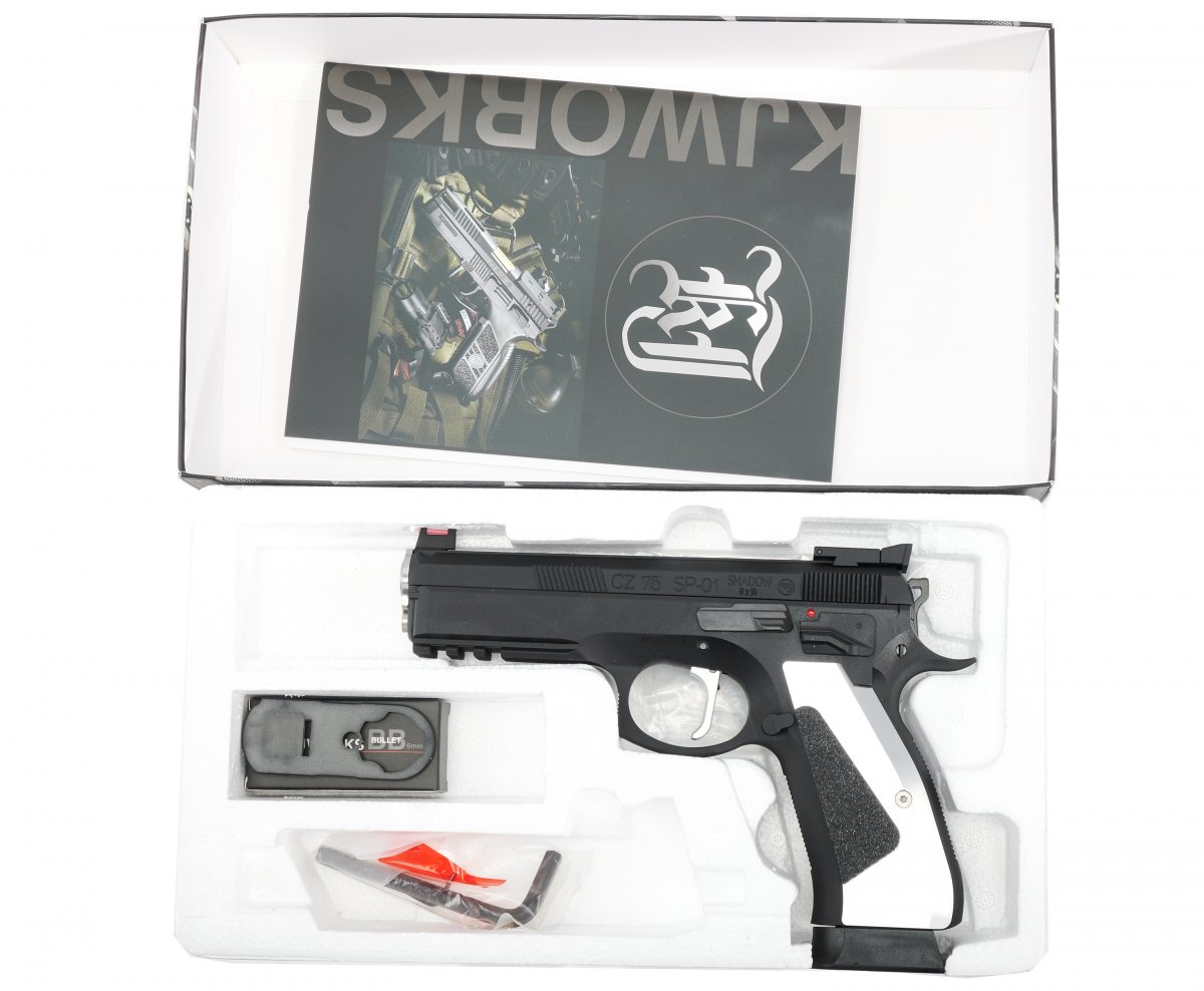 Страйкбольный пистолет GBB KJW CZ75 SP-01 SHADOW ACCU (SP-01 ACCU.GAS) Blowback, чёрный