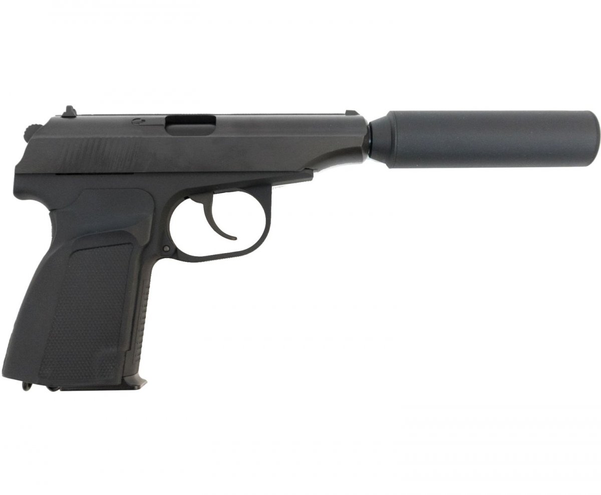 Страйкбольный пистолет WE Makarov 654K Black, с глушителем (WE-MA001-BK)