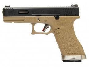 Страйкбольный пистолет WE GLOCK-17 G-Force металл слайд, TAN рамка, , хром. ствол (WE-G001WET-2)