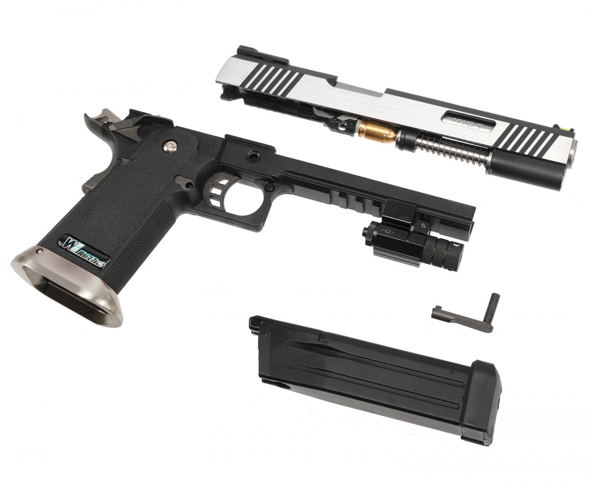 Страйкбольный пистолет WE Colt M1911 Hi-Capa 6 Дюймов (WE-H018WETB2-2TSV, Two Tone, Silver)