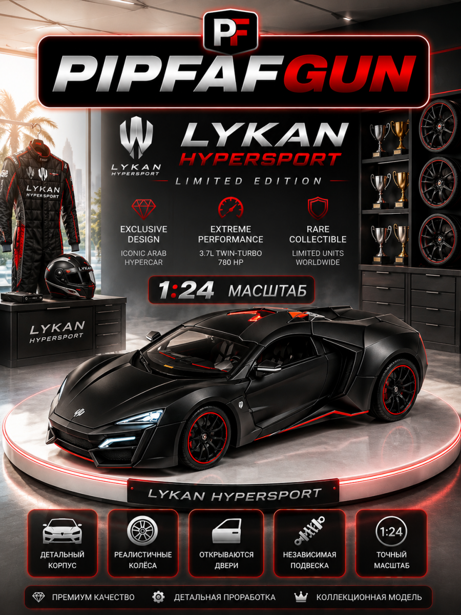 Металлическая машинка Люкан Lykan Hypersport black 1:24