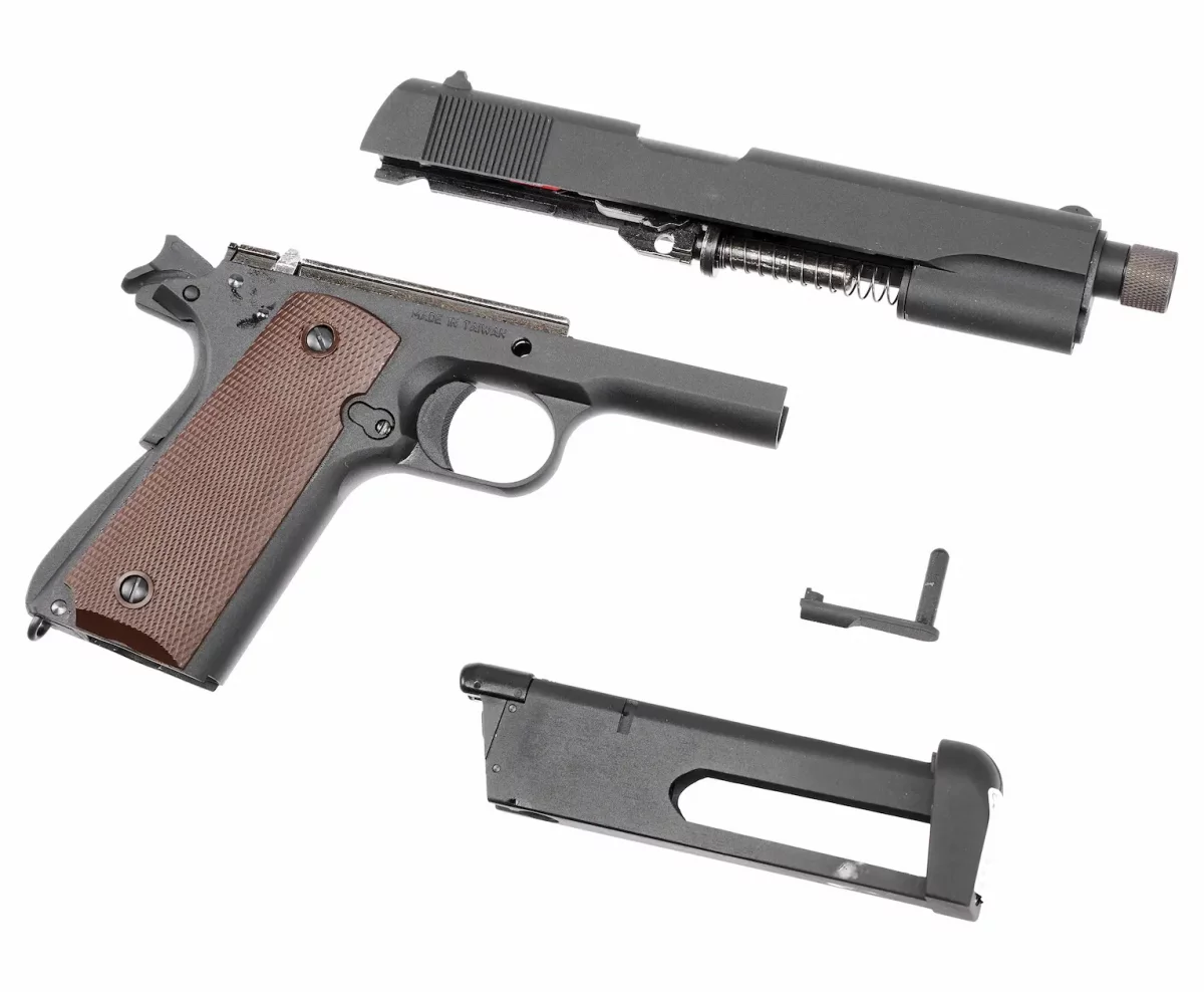 Страйкбольный пистолет KJW Colt 1911 CO₂ — чёрный, GBB, резьбовой ствол, 6 мм