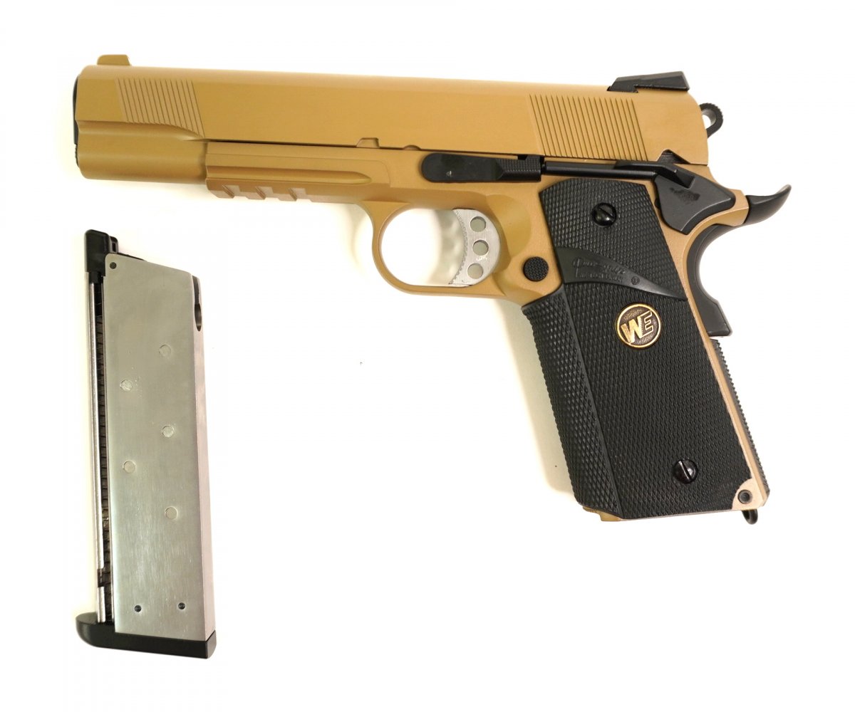 Страйкбольный пистолет WE Colt M1911A1 M.E.U. Rail Tan (WE-E008B-TAN)