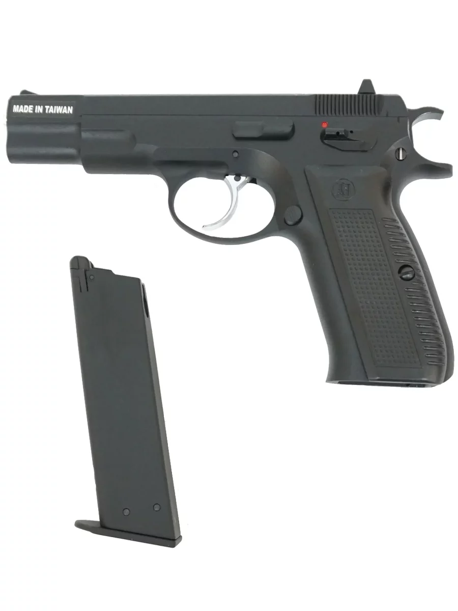 Страйкбольный пистолет KJW CZ75 KP-09 GAS — чёрный, GBB 6 мм, регулируемый Hop-Up