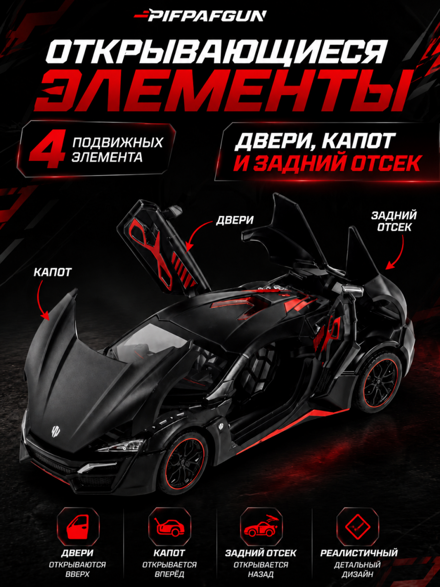 Металлическая машинка Люкан Lykan Hypersport black 1:24