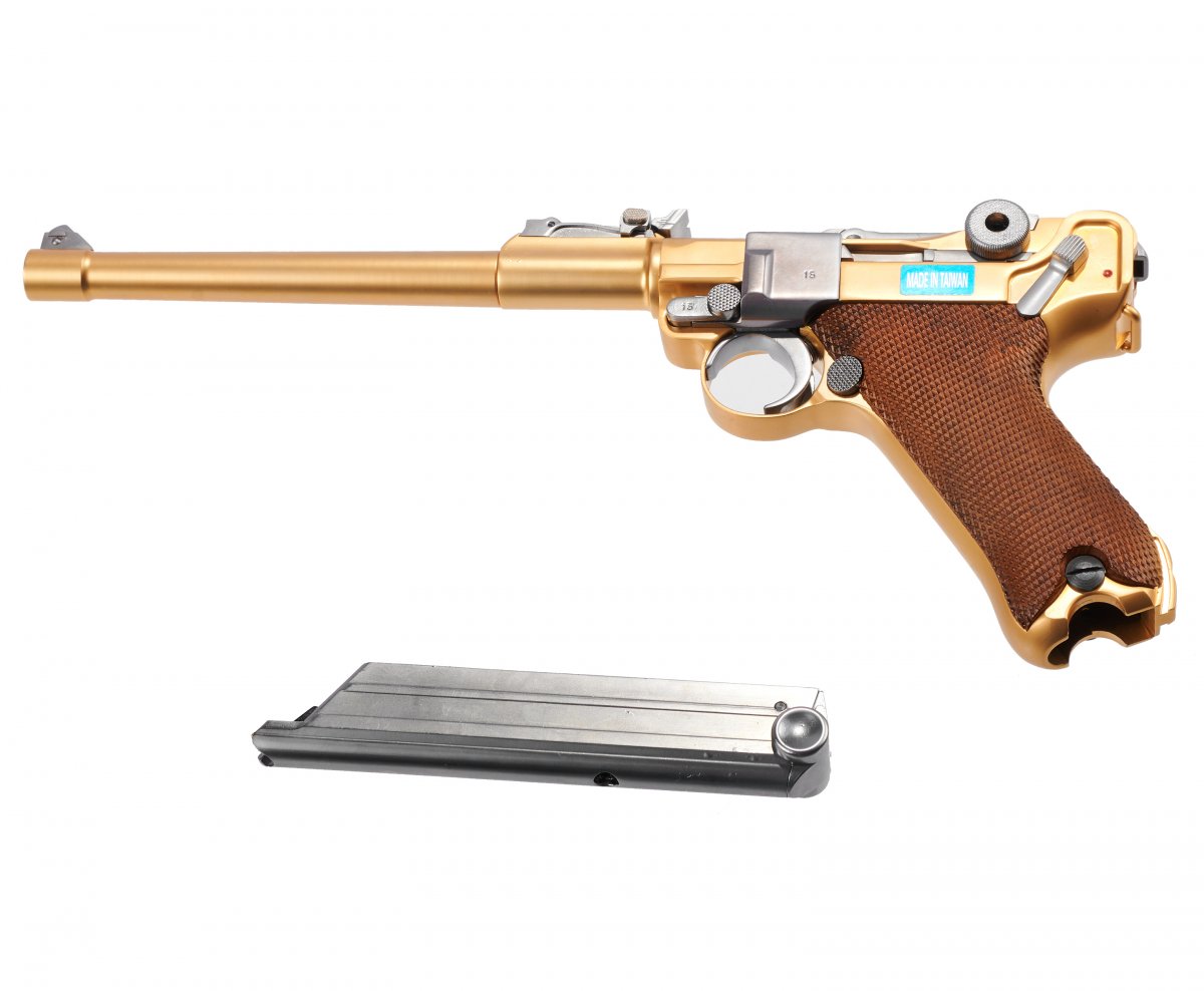 Страйкбольный пистолет WE-P009 Luger P08 (L) ствол 8 дюймов Gold