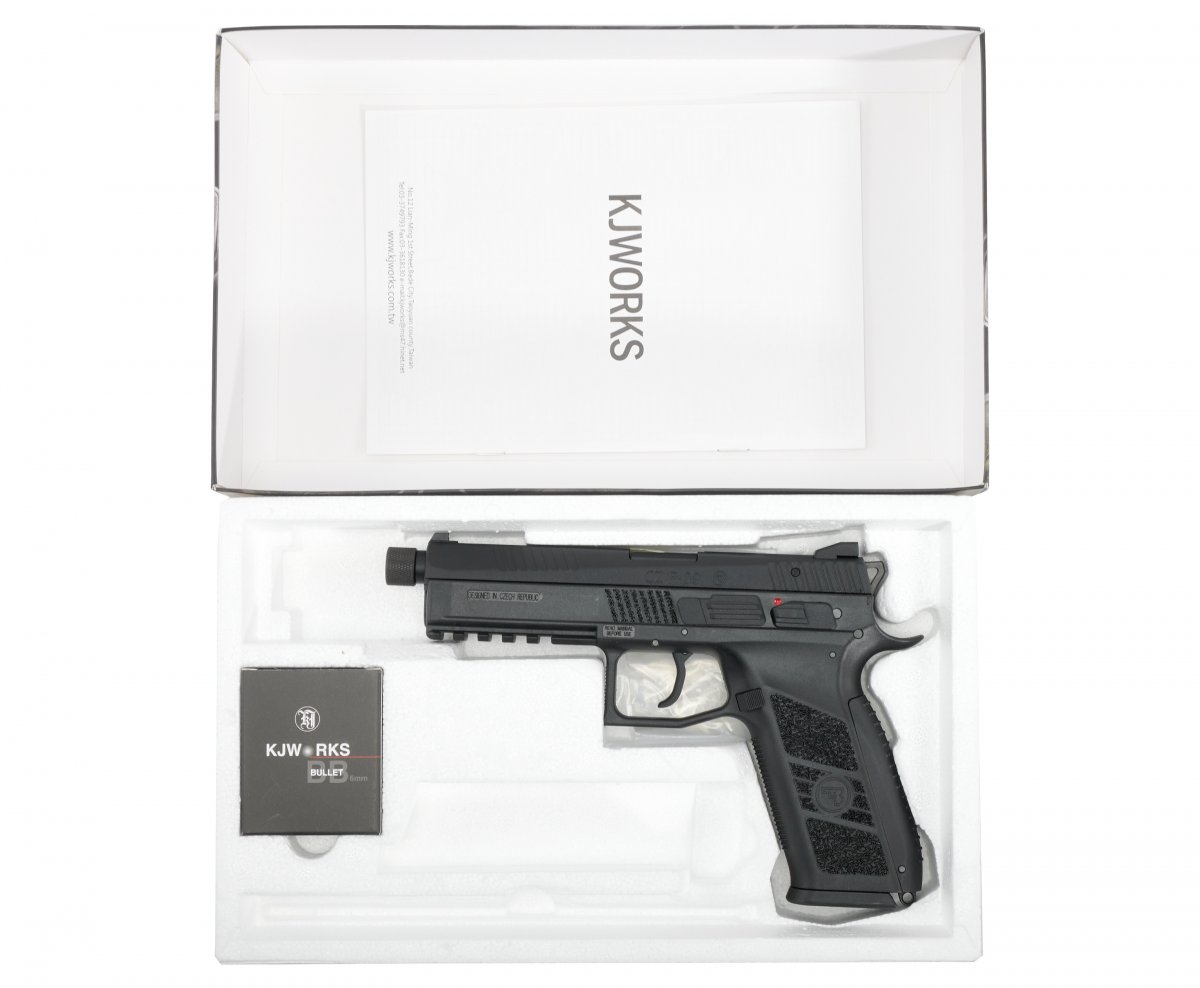 Страйкбольный пистолет GBB KJW CZ P-09 (P-09.GAS TBC) с удлинённым резьбовым стволом, Blowback, чёрный