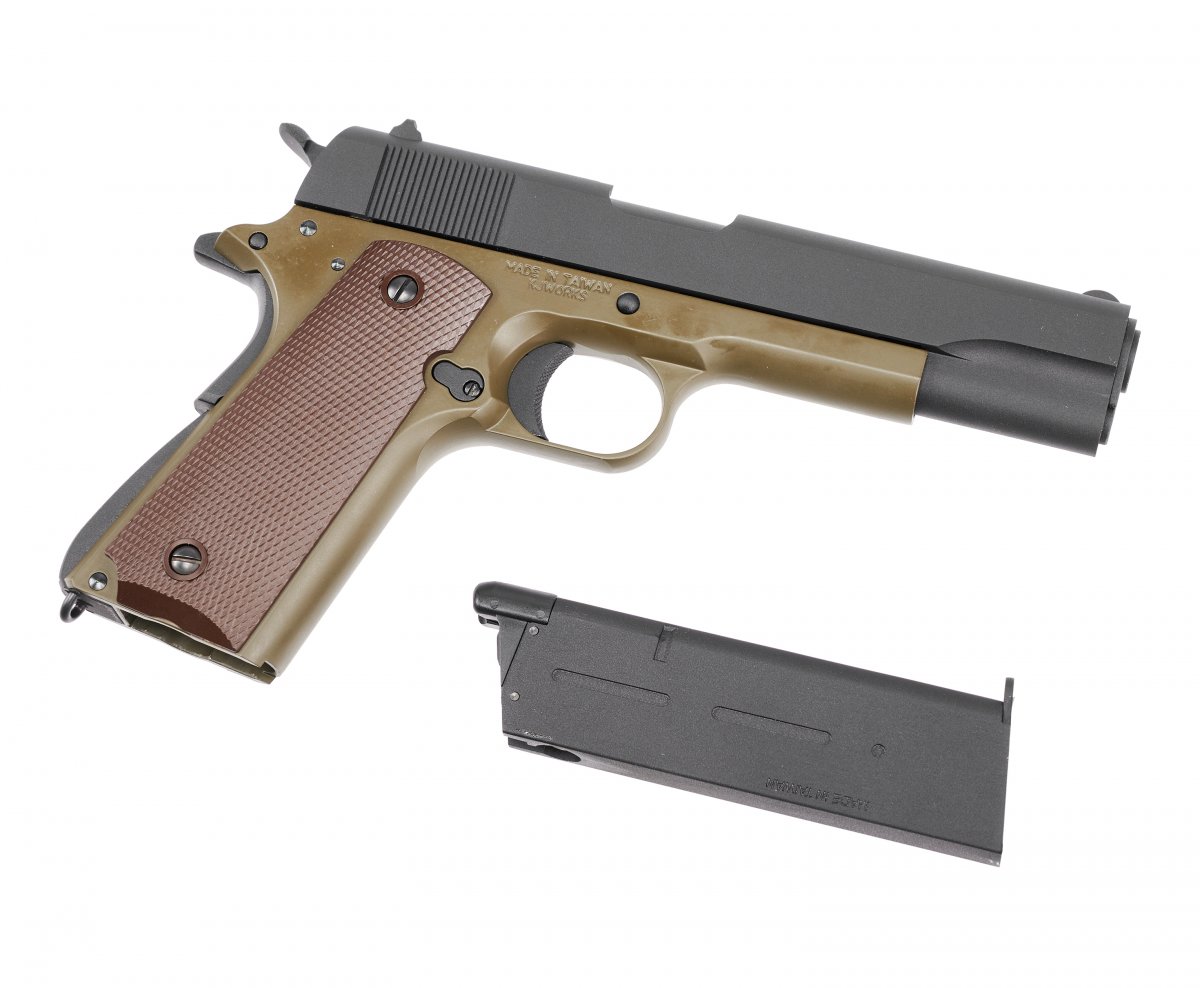 Страйкбольный пистолет KJW Colt M1911A1 (6 мм, Gas, GBB, олива)