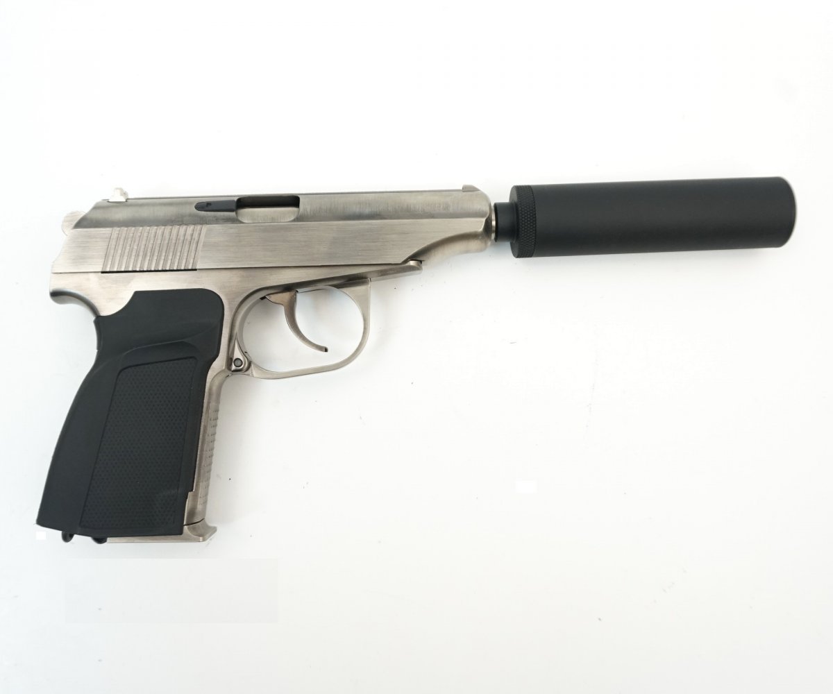 Страйкбольный пистолет WE Makarov 654K Silver, с глушителем (WE-MA001-SV)